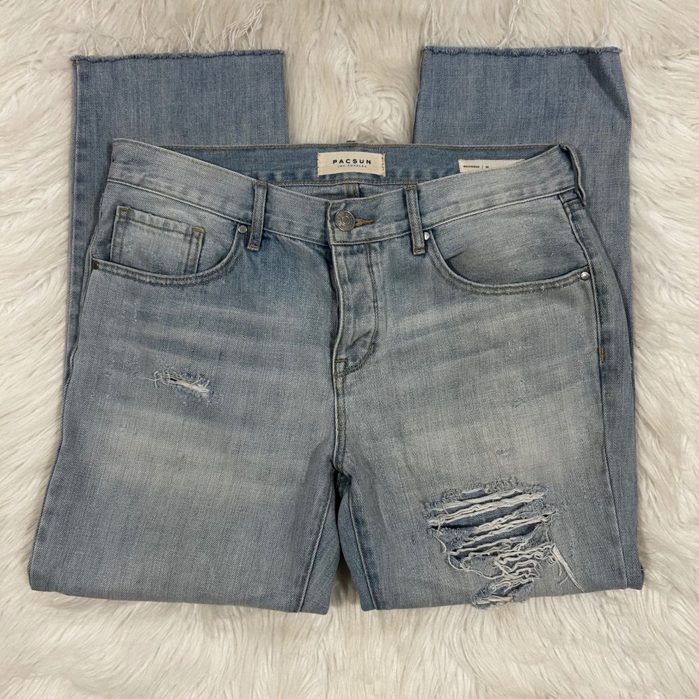 PacSun Boyfriend‎ Jeans Light Wash Distressed Ripped Raw Hem Women's Size 28 - Picture 10 of 10